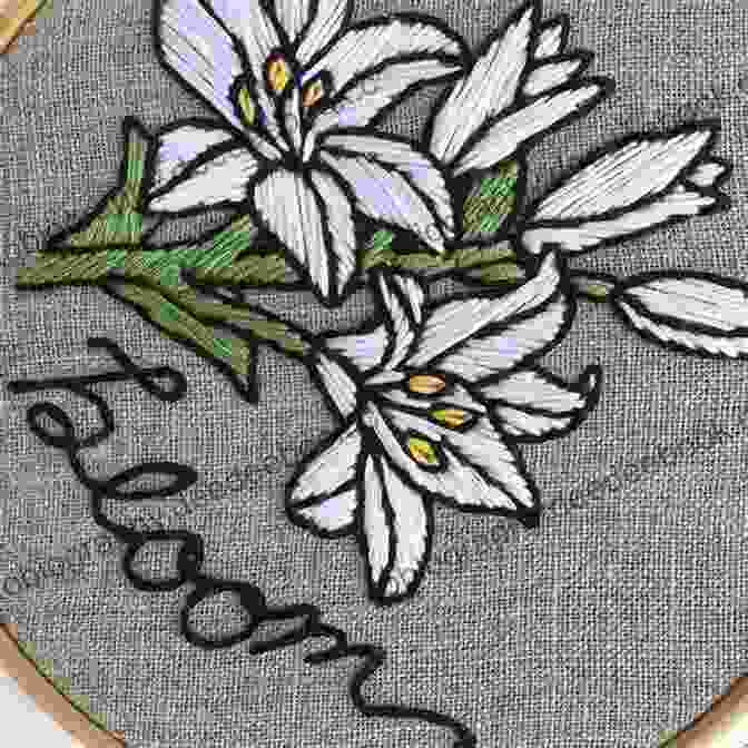 Lilies Embroidered On A White Fabric Botanical Embroidery: 25 Designs To Mix Match: 4 Elegant Projects